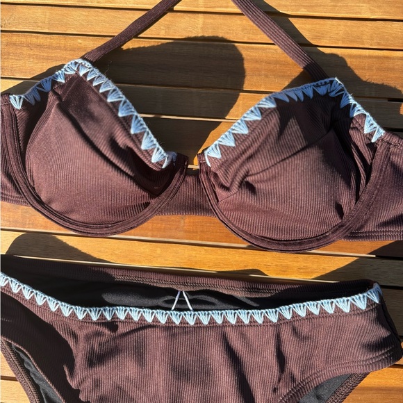 SMALL NWT Crossback Brown & Blue Bikini Swim Set cowgirl inspo - Picture 3 of 6